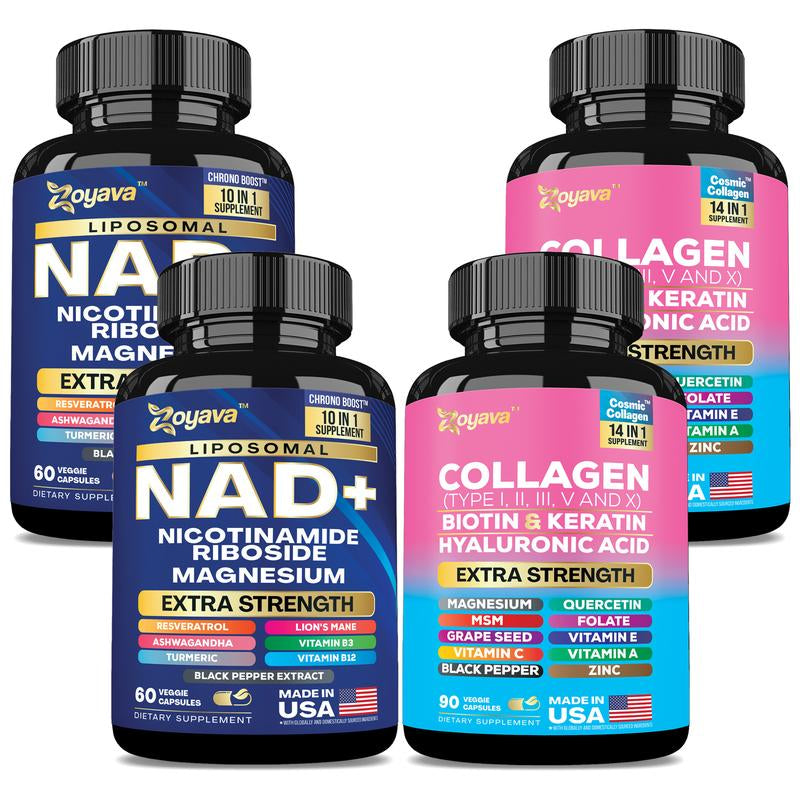 Her Skin plus Bundle - Zoyava NAD+ & Collagen All-In-One Supplement Combo for Extra Skin Aging Support, Hair Health, & Overall Wellness - Made in USA