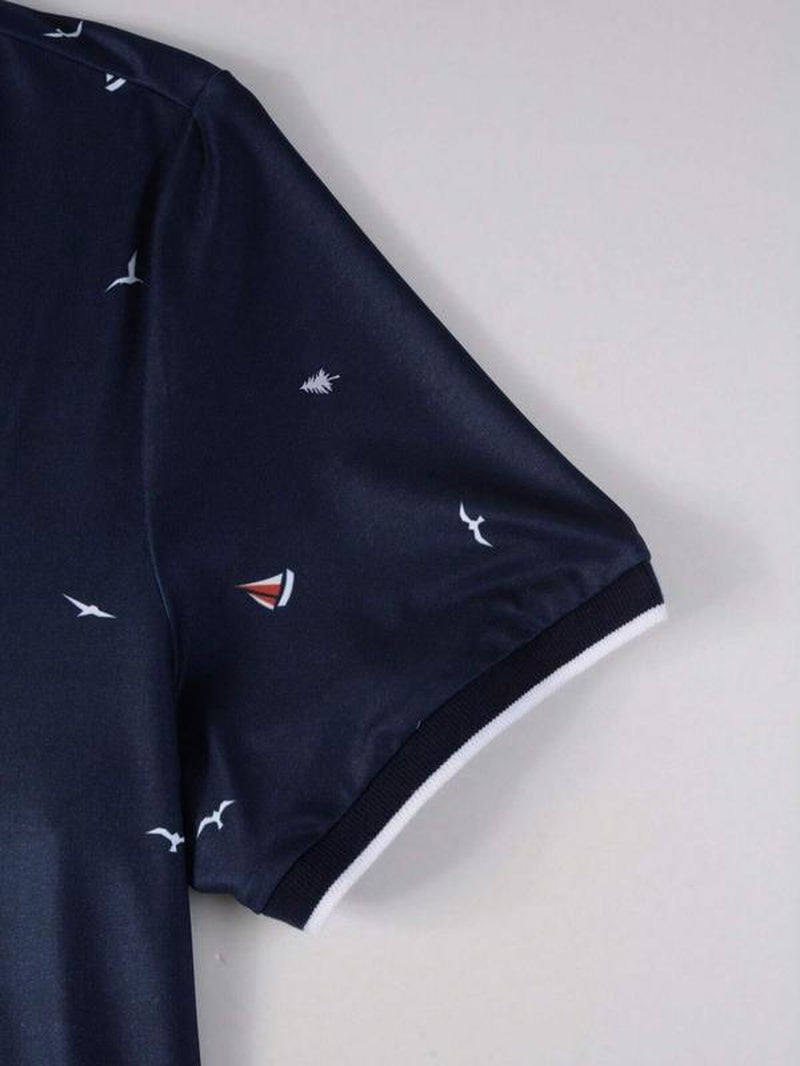 Men's All over Print Contrast Binding Half Placket Polo Shirt, Regular Fit Casual Streetwear Short Sleeve Button Front Top for Summer, Polo Shirts Men, Menswear for Daily Wear