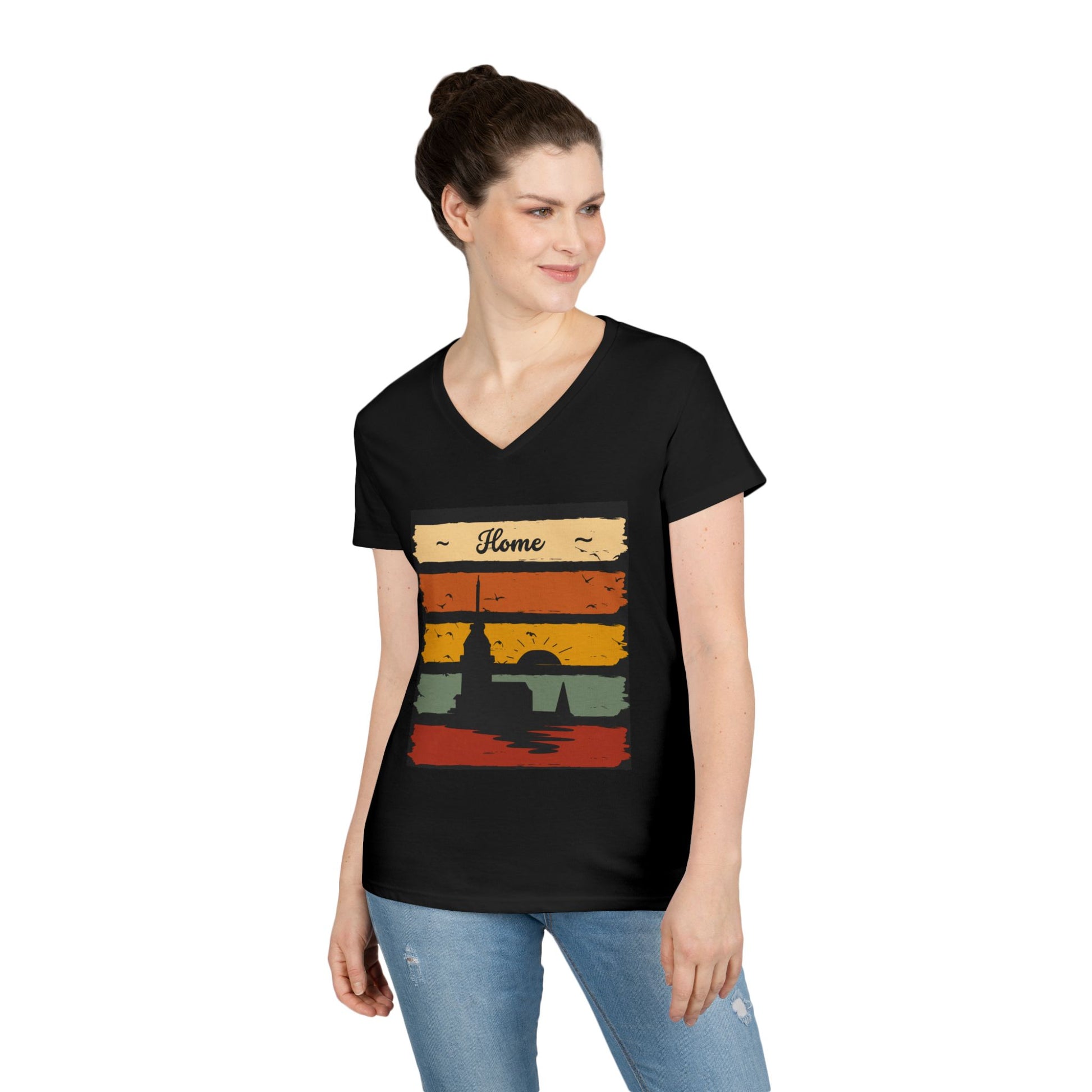 Black Ladies' V-Neck T-Shirt - Simple Day to Day Design