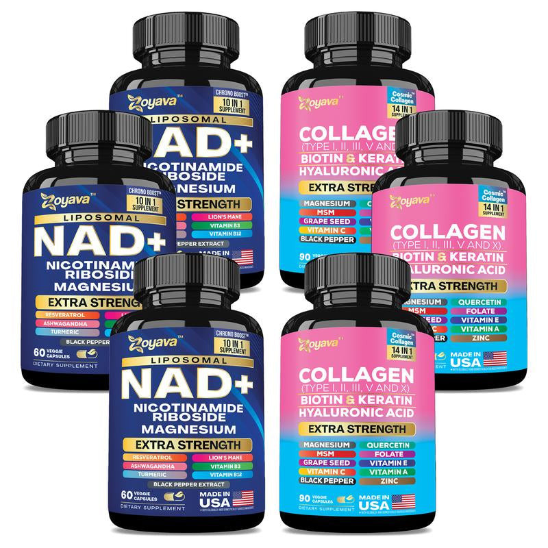 Her Skin plus Bundle - Zoyava NAD+ & Collagen All-In-One Supplement Combo for Extra Skin Aging Support, Hair Health, & Overall Wellness - Made in USA
