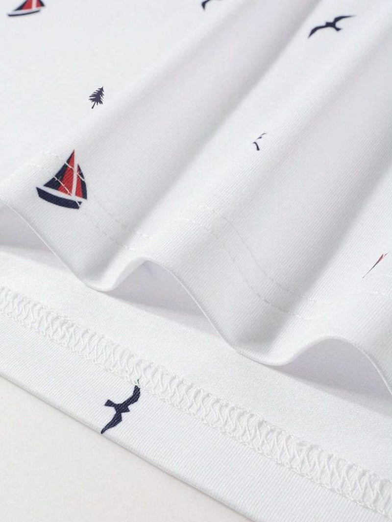 Men's All over Print Contrast Binding Half Placket Polo Shirt, Regular Fit Casual Streetwear Short Sleeve Button Front Top for Summer, Polo Shirts Men, Menswear for Daily Wear