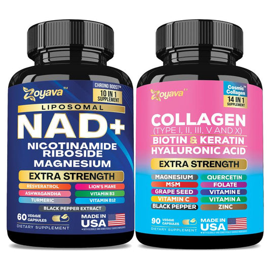 Her Skin plus Bundle - Zoyava NAD+ & Collagen All-In-One Supplement Combo for Extra Skin Aging Support, Hair Health, & Overall Wellness - Made in USA
