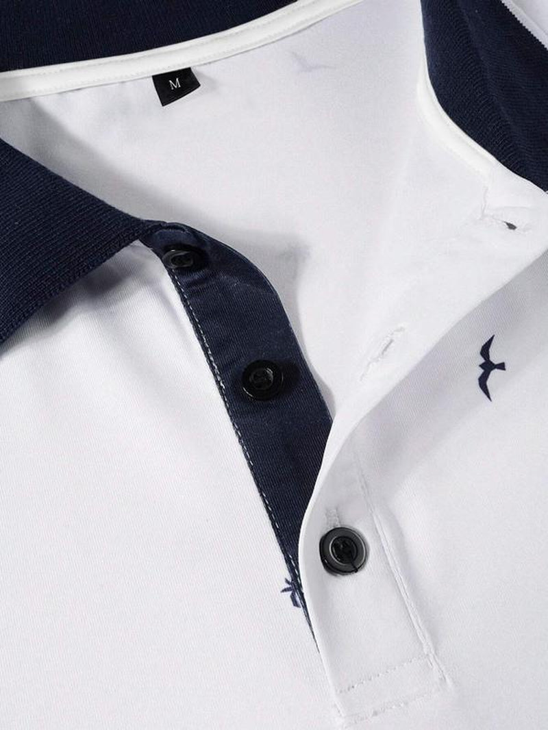 Men's All over Print Contrast Binding Half Placket Polo Shirt, Regular Fit Casual Streetwear Short Sleeve Button Front Top for Summer, Polo Shirts Men, Menswear for Daily Wear